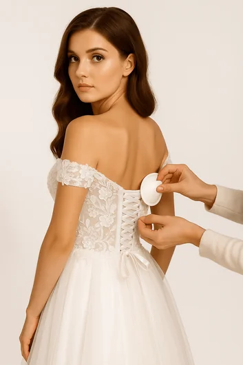 Built-in bra integration showing professional support added within corset structure